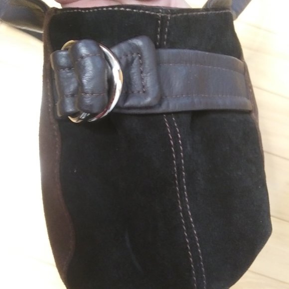 Tignanello Leather suede color block handbag   FLAWS  on Handles lots of wear - Picture 4 of 16